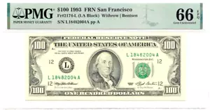 Serie 1993 Banconota $100 Federal Reserve San Francisco PMG Certificata Gemma UNC 66 EPQ - Foto 1 di 2