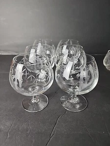 Noritake Etched Glass Brandy Snifters Set Of 6 Bamboo Clear Vintage 70s Japan - Picture 1 of 8