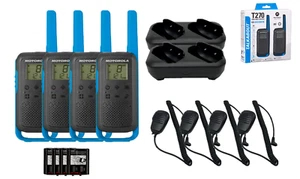 Motorola FRS T270 Two Way Radio 4 Pack Walkie Talkies Dual Charger Speaker Mics - Picture 1 of 4