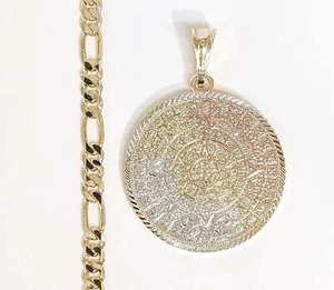 Calendario Maya Azteca Hombres Cadena Collar Colgante Chapado en Oro Calendario Azteca - Imagen 1 de 4