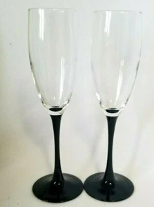 2 vasos de flauta de cóctel tostado de tallo negro transparente, 8,75" de alto, como nuevos - Imagen 1 de 5