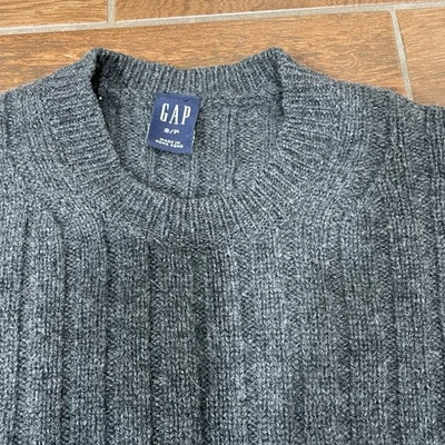 Vintage GAP Sweater Men's  Size S Gray Crew Neck Pullover Ribbed Lambswool Y2K - Image 1 of 4