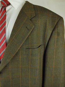 Jack Victor Men's 58R Black Brown Wool Tan Windowpane Blazer Sport Coat Jacket - Picture 1 of 16