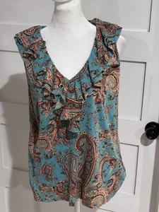 Top Lauren Ralph Lauren Etiqueta Verde Cachemira Sin Mangas Volantes Cuello - Imagen 1 de 7