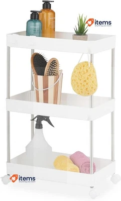 Carrello Niche Relaxdays, 3 Ripiani, Carrello Sottile Per Cucina E Bagno Bianco - Immagine 1 di 2