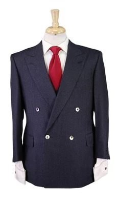 Traje Dominique France Paris Azul Marino Franela a Rayas Lana 3 Piezas Doble Pecho 40S Foto 1 de 4