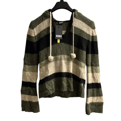 Suéter Minga London Y2K Para Mujer M Rayas Oscuras Recortado Ajustado Sudadera con Capucha Grunge Gótico Foto 1 de 4