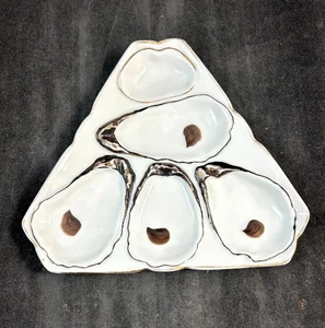 Antique Circa 1880 German Porcelain 4 Well Triangular Oyster Plate Hand Painted - Picture 1 of 9