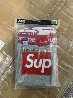Supreme Hanes Heather 灰色棉质平角内裤 2 件装 XL 码 — 第 1/4 张图片