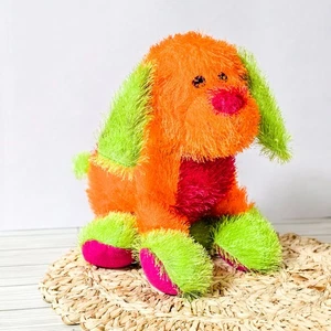 🐶 Peluche Perro Chenille Pan de Azúcar | Juguete Arcade Peludo Naranja Neón Verde Rosa 12" - Imagen 1 de 5