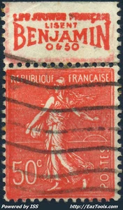 FRANCE N° 199 BANDELETTE PUB BENJAMIN AVEC OBLITERATION A VOIR - Picture 1 of 1