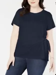 NEW Style & Co Women's Plus Size Short Sleeve Side Tie T-Shirt Navy Blue - Picture 1 of 3