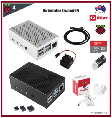 Aluminium Case Kit Black/Silver colour for Raspberry Pi 4 Model B  - image 1 of 4