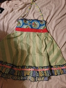 Matilda Jane Size 6 Blue and Green Ellie Spagetti Strap Halter Dress with Cherry - Picture 1 of 3