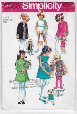 1960s Vintage Simplicity Pattern 8568 Girls Dress size 7 & 18" Doll Dress - Image 1 of 2