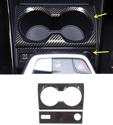 2PCS For BMW X1 2023-2024 Carbon Fiber Center Cup Holder Panel Trim Cover - Image 1 of 4