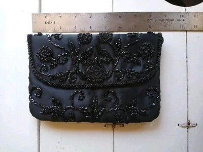 VALERIE STEVENS BLACK BEADED PURSE evening bag  mint condition - Image 1 of 4
