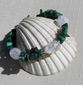 Malachite & Crackled Clear Quartz Gemstone Bracelet "Mallow Dew" Free UK Postage - Picture 1 of 6
