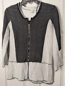 Katherine Barclay Black White Knit Twinset Zip Front Jacket Tank Top Set Small - Picture 1 of 7