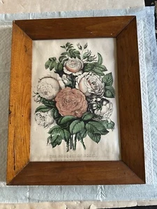 Antique Original Currier & Ives Print The Bouquet Of Roses 152 Nassau St Framed - Picture 1 of 10