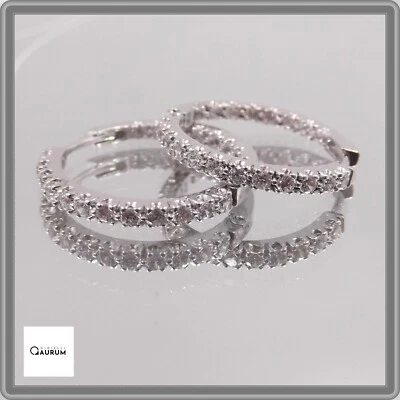 Orecchini a Cerchio in Argento 925 da Uomo Donna con Zirconi Rodio Oro Bianco - Immagine 1 di 4