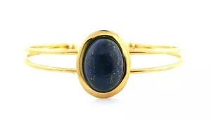 7" Gold Color VINTAGE 18x13 18mm x 13mm Natural Lapis Lazuli Cab Cuff Bracelet - Picture 1 of 3