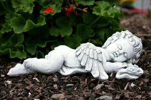 Steinfigur Engel Frostfest Gartenfigur Deko Steinguss Grabschmuck wetterfest - Bild 1 von 9
