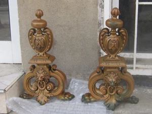 A PAIR OF ANTIQUE FRENCH SOLID BRONZE CHENET ANDIRONS FIREPLACE  DECORATIONS - Picture 1 of 11