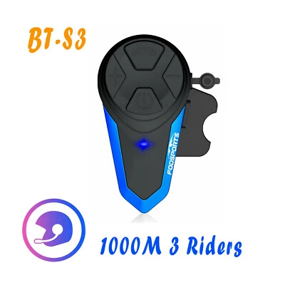 1000m Bluetooth Motorrad Intercom Gegensprechanlage 3 Reiter Kommunikation BT-S3 - Bild 1 von 4