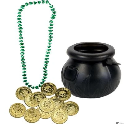 Leprechaun Loot Mini Pot of Gold St Patrick 27pc 3" Decoration Pack, Black Gold - Image 1 of 3