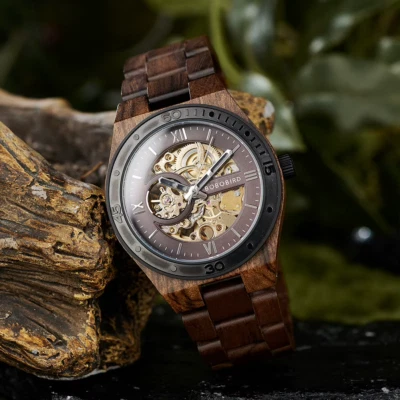 Holz Herren Automatik Armbanduhr Automatikuhr Skelettuhr Herren Holzuhr Geschenk - Bild 1 von 4