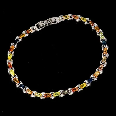 925 Sterling Silver Bracelet Marquise Sapphire Natural Gemstone Jewelry 7inches - Image 1 of 4