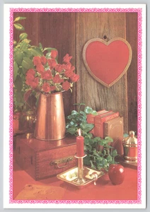 Valentinstag Grußkarte rote Stilllebensszene - Rosen, Kerze, Herz - 1997 - Bild 1 von 4