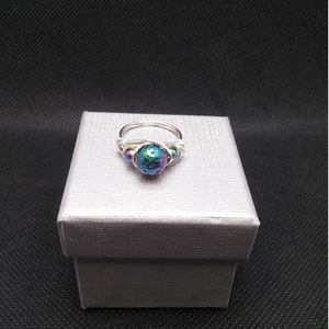 Artisan Triple Stone Ring Wire Wrap Rainbow Lava Rock Hematite Bead Diffuser NEW - Picture 1 of 12