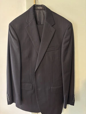 Andrew Fezza Men 100% Wool Navy Blue Pinstripe 2 Button Suit Sz 39R Wst 33x30 - Image 1 of 4
