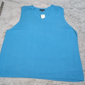 Carolyn Taylor Shirt Womens 4X Blue Ribbed Sleeveless Top Stretch Comfort New - Picture 1 of 9