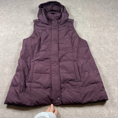 Chaleco acolchado largo con capucha J.Jill M Petite ciruela/borgoña Foto 1 de 4