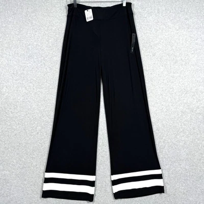 Joseph Ribkoff Pants Womens 10 Pull On Wide Leg Stretch Striped Hem Black NWT - Image 1 of 4