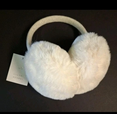 耳罩毛皮人造 Lauren Conrad 金属金色女式 O/S 象牙色 超柔软 全新带标签 — 第 1/4 张图片