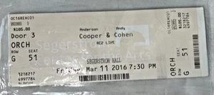 Boleto en vivo Anderson Cooper & Andy Cohen AC2 2016 Segerstrom Hall Costa Mesa, CA - Imagen 1 de 4