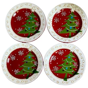 Platos de cena en relieve 4 decoraciones Pier 1 pintados a mano árbol de Navidad y copo de nieve - Imagen 1 de 18