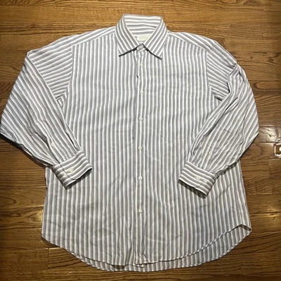 Brioni Shirt Mens Extra Large Blue White Striped Button Down Italy 100% Cotton - Image 1 of 4