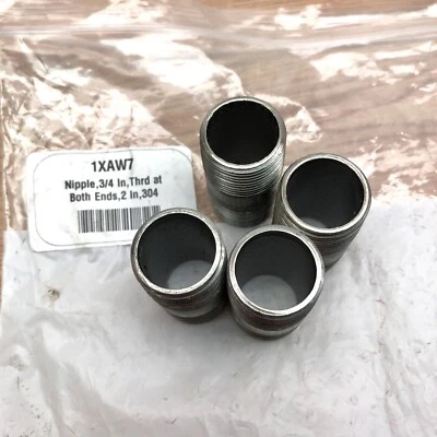 LOT OF 4 UNBRANDED NIPPLE 3/4 IN THREADED AT BOTH ENDS 2IN 304 STAINLESS STEEL - Image 1 of 2