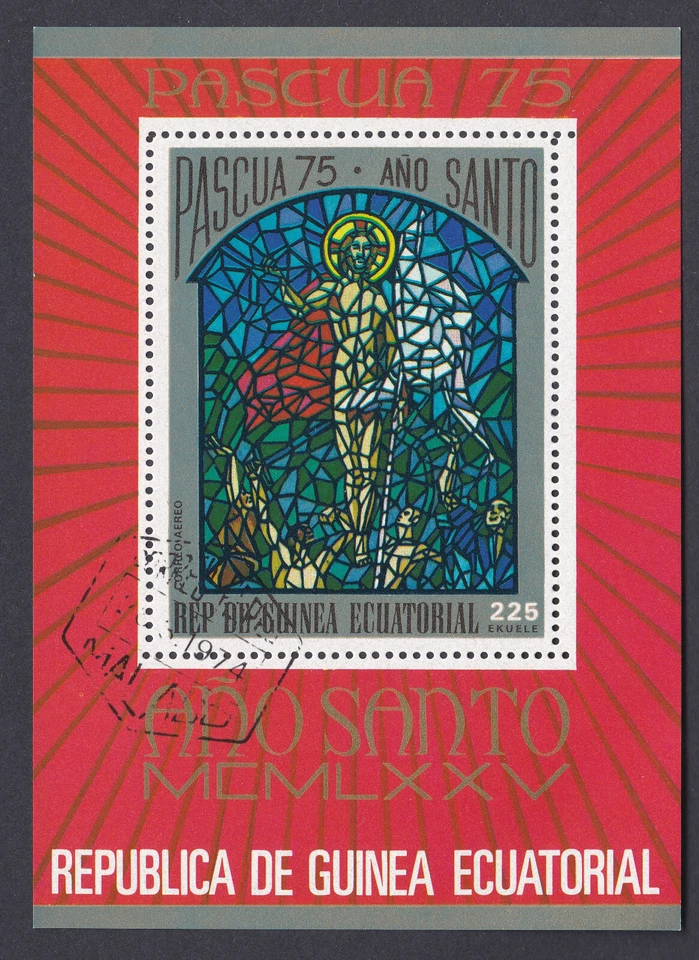 Guinea Ecuatorial 1975 Hoja de recuerdo usada Michel n.º Bk 157 Sc 75-25 Pascua 75 Foto 1 de 1