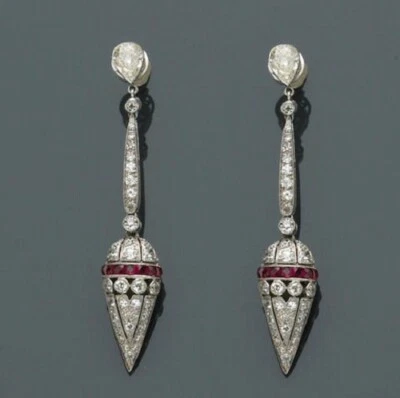 Simulated Sapphire and Pink Ruby With Pear Shape Drop-Dangle 925 Silver Earrings - Image 1 of 3
