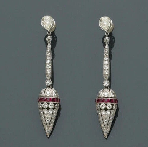 Simulated Sapphire and Pink Ruby With Pear Shape Drop-Dangle 925 Silver Earrings - Image 1 of 3
