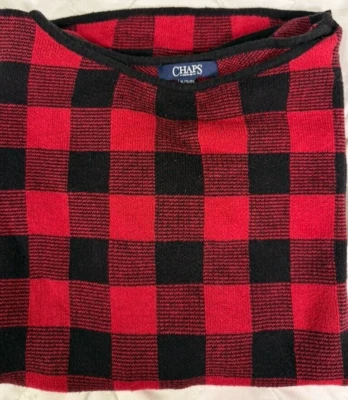 Suéter Pullover Chaps Mujer Talla XL Rojo Negro Cuadros Cuello Redondo Mezcla de Algodón Foto 1 de 4