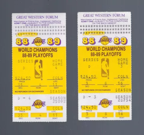 NBA FINALS PISTONS @ LAKERS 1988-1989 FULL VINTAGE BASKETBALL TICKETS GAME #5 Cover