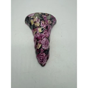 Vintage Pink Chintz Ceramic Wall Pocket Vase Roses - Picture 1 of 6