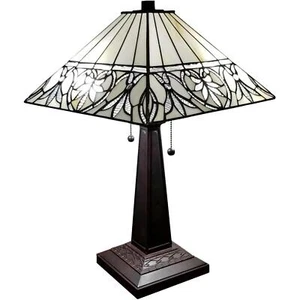 Tiffany Style Stained Glass Off White Table Lamp 20in Tall Table Desk Nightstand - Picture 1 of 7